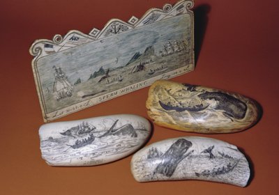 Scrimshaw de chasse à la baleine (dent) - American School